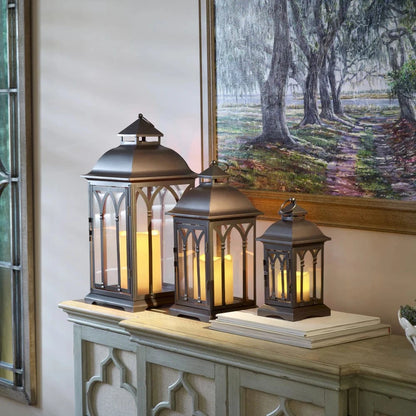 Smart Solar Floor Heater Lombard Metal Lanterns (Set of 3)- Bronze DM930BRZ / Large Lantern: 9" L x 9" W x 20.5" H Smart Solar Lombard Metal Lanterns (Set of 3)- Bronze DM930BRZ