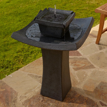Smart Solar Outdoor Fountains Mahayana Zen 2-Tier IntelliSOLAR Fountain with Remote - Aged Iron 34252024 / 19.25" Diameter (9" W base) x 29.25" H Smart Solar Mahayana Zen 2-Tier IntelliSOLAR Fountain with Remote - Aged Iron 34252024