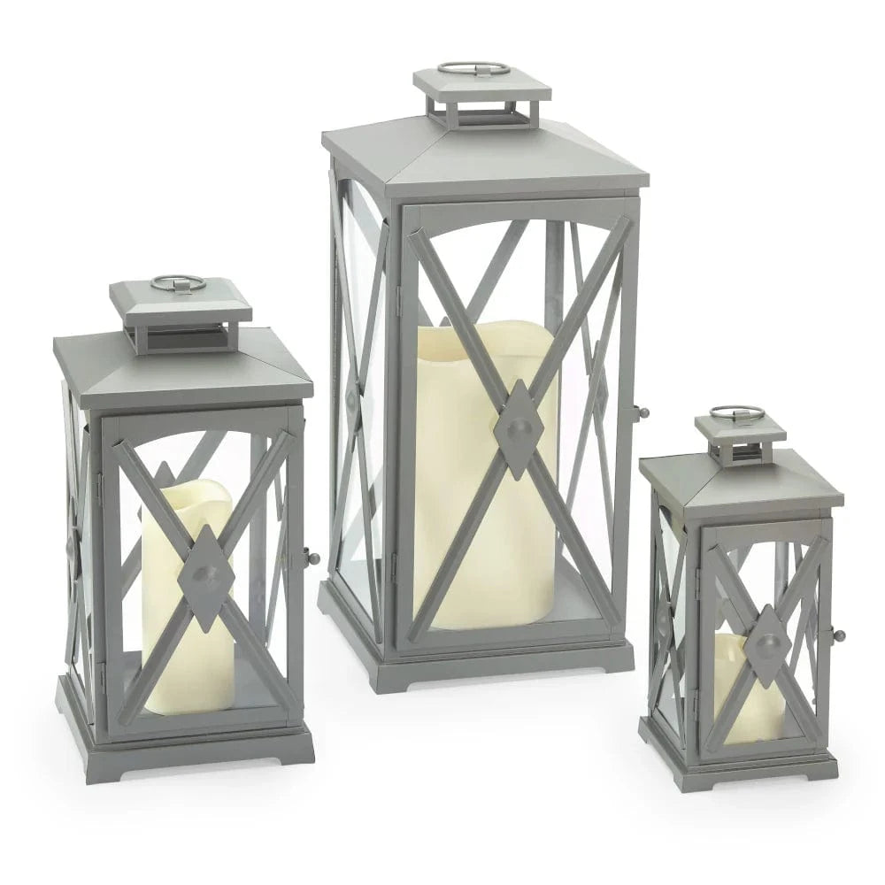 Smart Solar Tabletop Light Smart Solar Miles Candle Lanterns (Set of 3)- Gray D-M924L-SML-GRY