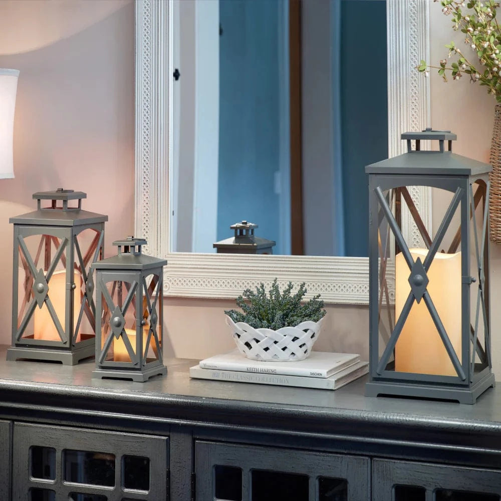 Smart Solar Tabletop Light Smart Solar Miles Candle Lanterns (Set of 3)- Gray D-M924L-SML-GRY