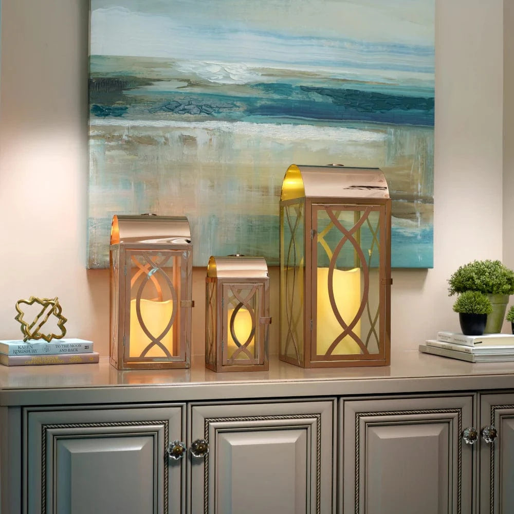 Smart Solar Tabletop Light Smart Solar Rogan Candle Lanterns (Set of 3) - Rose Gold D-M921L-SML-RG