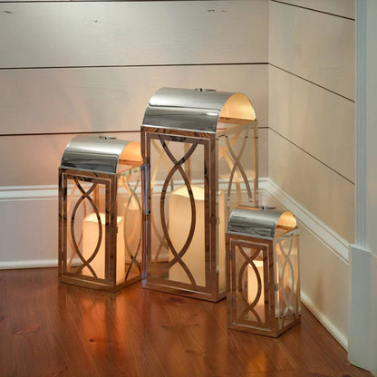 Smart Solar Tabletop Light Smart Solar Rogan Candle Lanterns (Set of 3) - Stainless Steel D-M921L-SML-SS