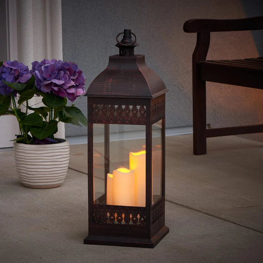 Smart Solar Tabletop Light San Nicola Triple LED Candle Lantern - Bronze (28"H) 80071 / 9.50"L x 9.50"W x 28.25"H Smart Solar San Nicola Triple LED Candle Lantern - Bronze (28"H) 80071