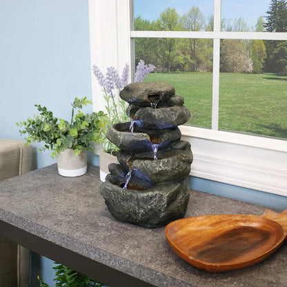 Sunnydaze 10" Stacked Rock Waterfall Fountain with LED Lights DW-35127