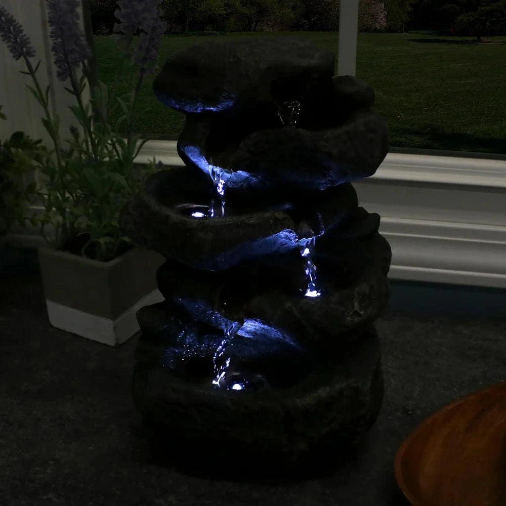 Sunnydaze 10" Stacked Rock Waterfall Fountain with LED Lights DW-35127