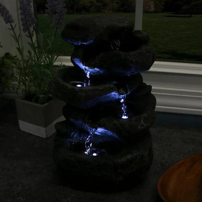 Sunnydaze 10" Stacked Rock Waterfall Fountain with LED Lights DW-35127