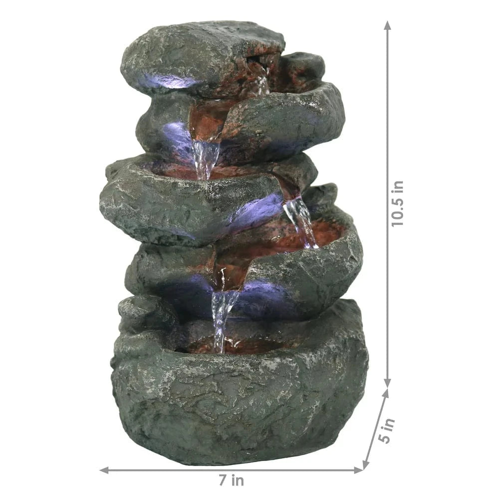 Sunnydaze 10" Stacked Rock Waterfall Fountain with LED Lights DW-35127