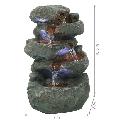 Sunnydaze 10" Stacked Rock Waterfall Fountain with LED Lights DW-35127