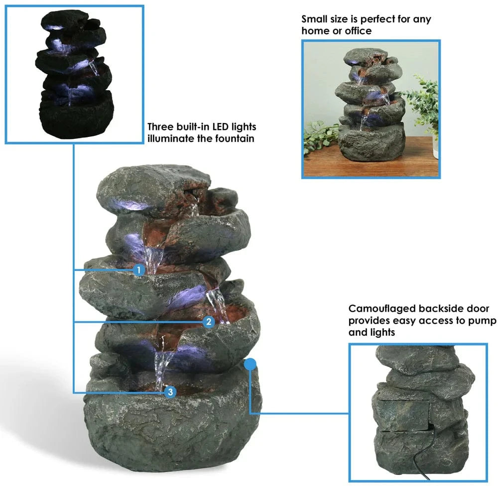 Sunnydaze 10" Stacked Rock Waterfall Fountain with LED Lights DW-35127