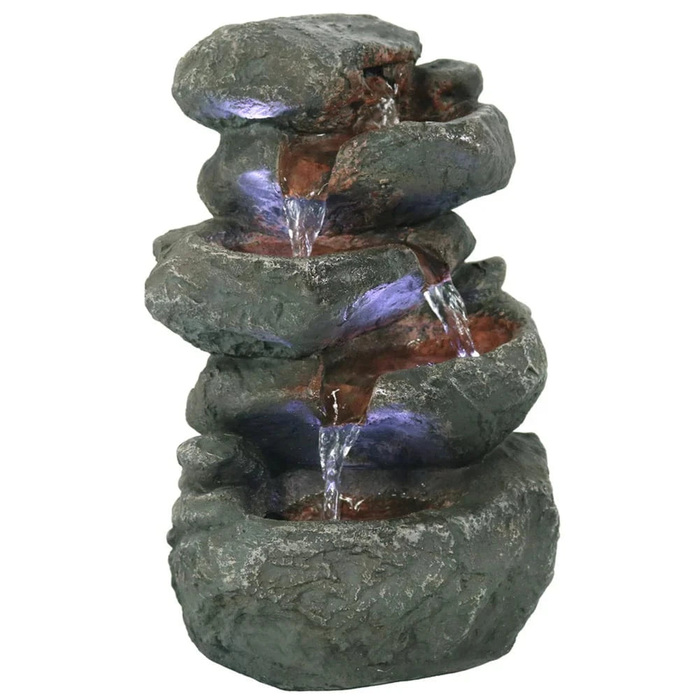 Sunnydaze 10" Stacked Rock Waterfall Fountain with LED Lights DW-35127