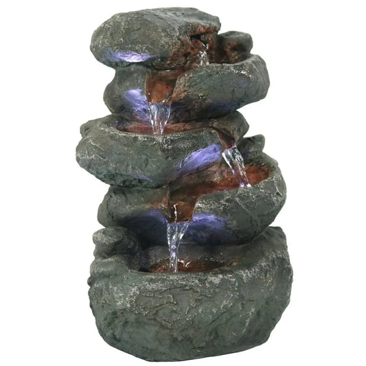 Sunnydaze 10" Stacked Rock Waterfall Fountain with LED Lights DW-35127