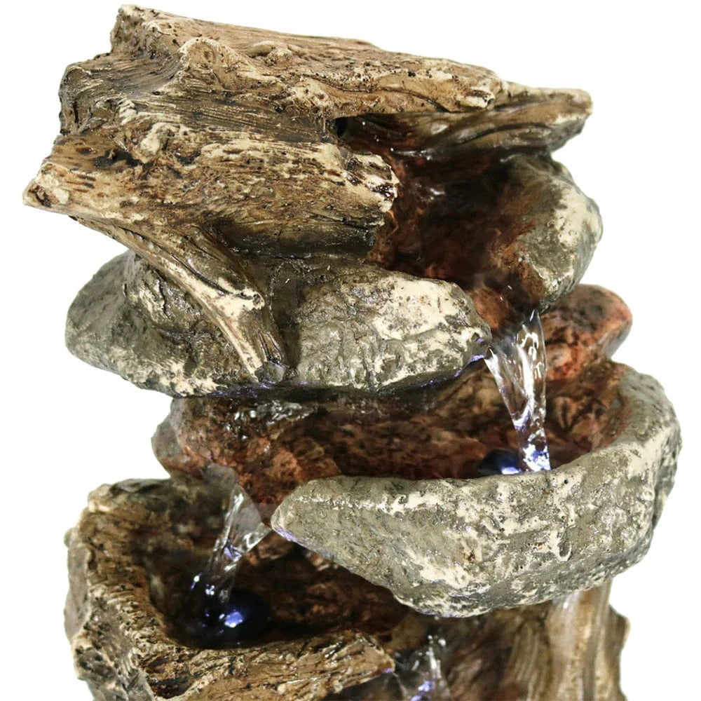 Sunnydaze 10" Tiered Rock & Log Indoor Waterfall Fountain with LED Lights DW-35126