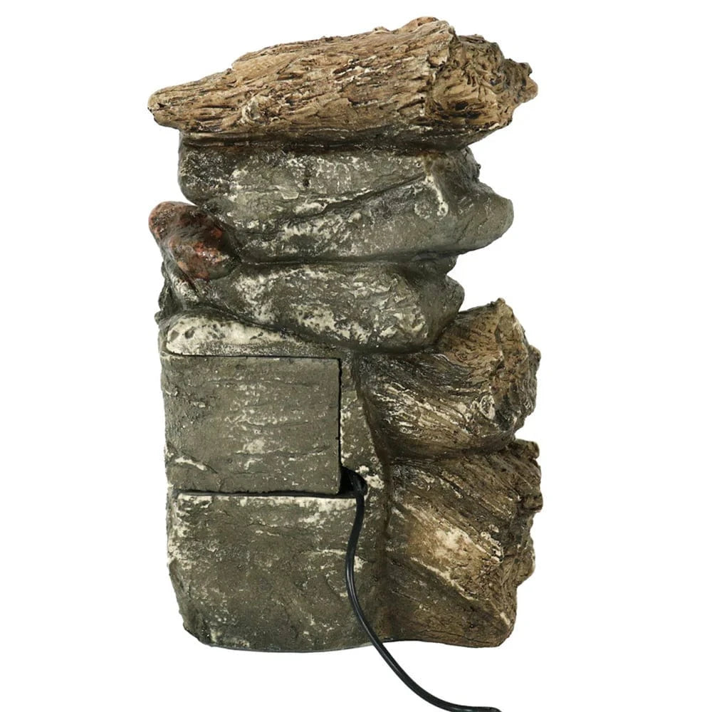 Sunnydaze 10" Tiered Rock & Log Indoor Waterfall Fountain with LED Lights DW-35126