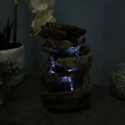 Sunnydaze 10" Tiered Rock & Log Indoor Waterfall Fountain with LED Lights DW-35126