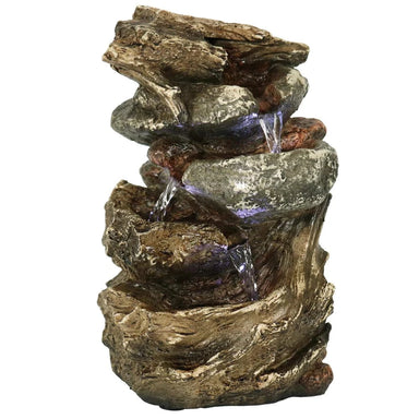 Sunnydaze 10" Tiered Rock & Log Indoor Waterfall Fountain with LED Lights DW-35126