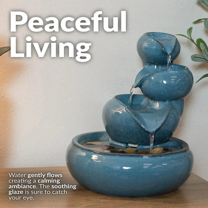 Sunnydaze 10" Tiered Vessels Ceramic Indoor Water Fountain