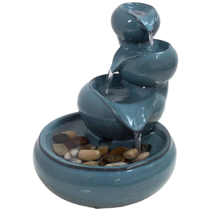 Sunnydaze 10" Tiered Vessels Ceramic Indoor Water Fountain