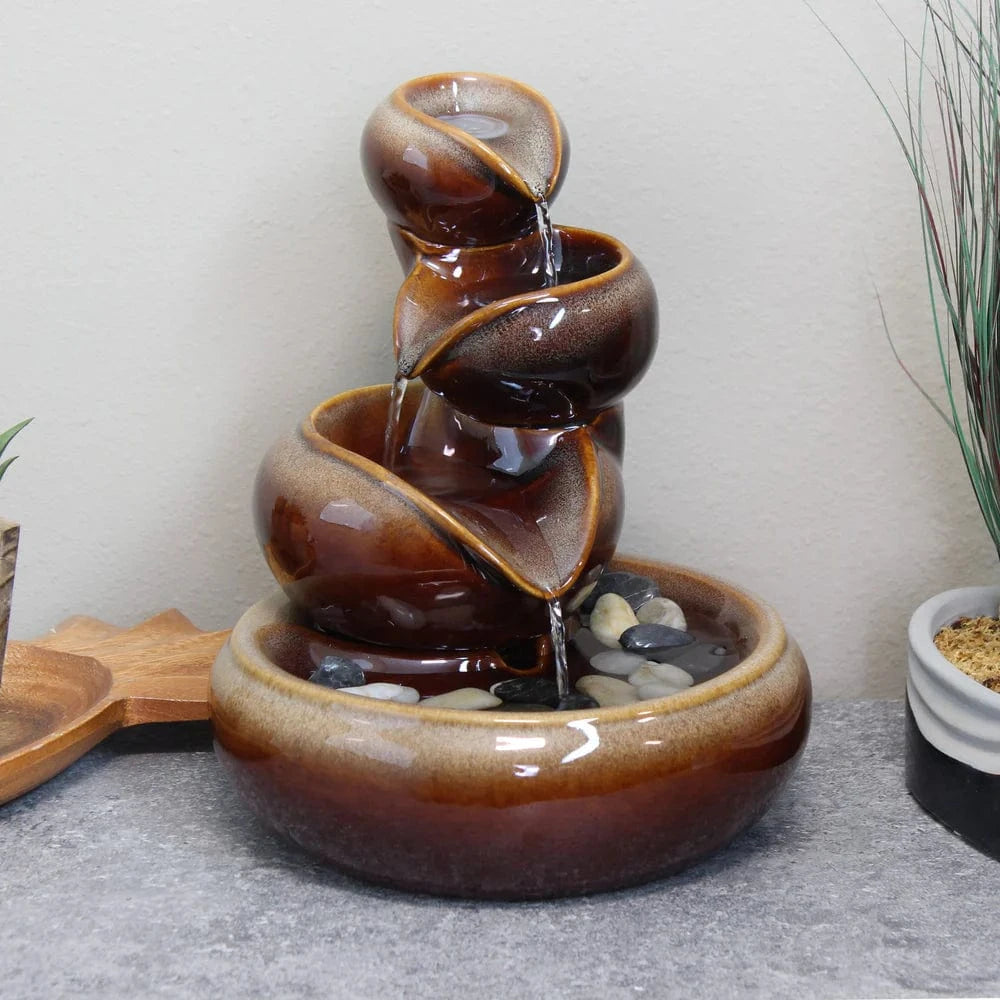 Sunnydaze 10" Tiered Vessels Ceramic Indoor Water Fountain