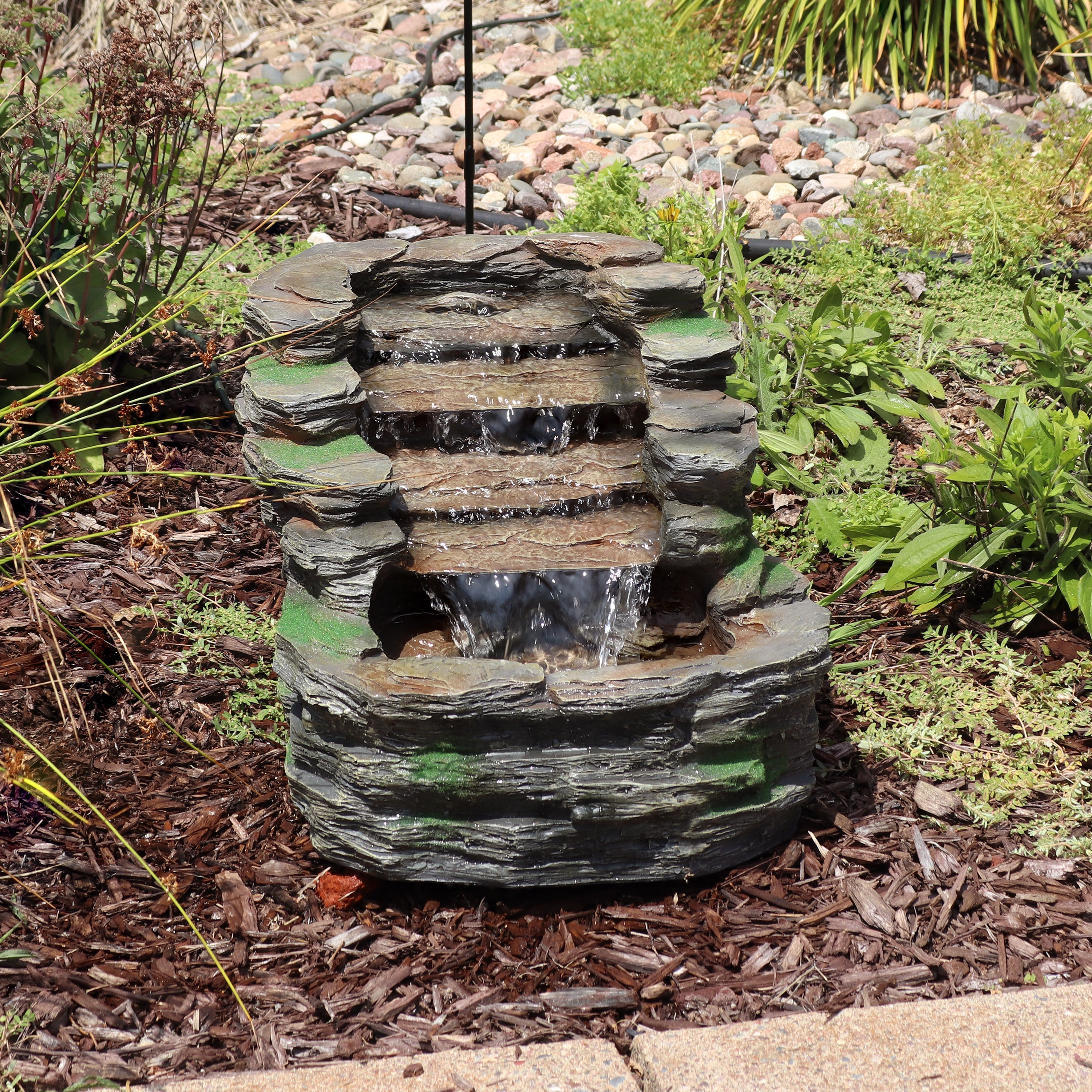 Sunnydaze 13" Shale Falls Outdoor Fountain with LED Lights XSS-455