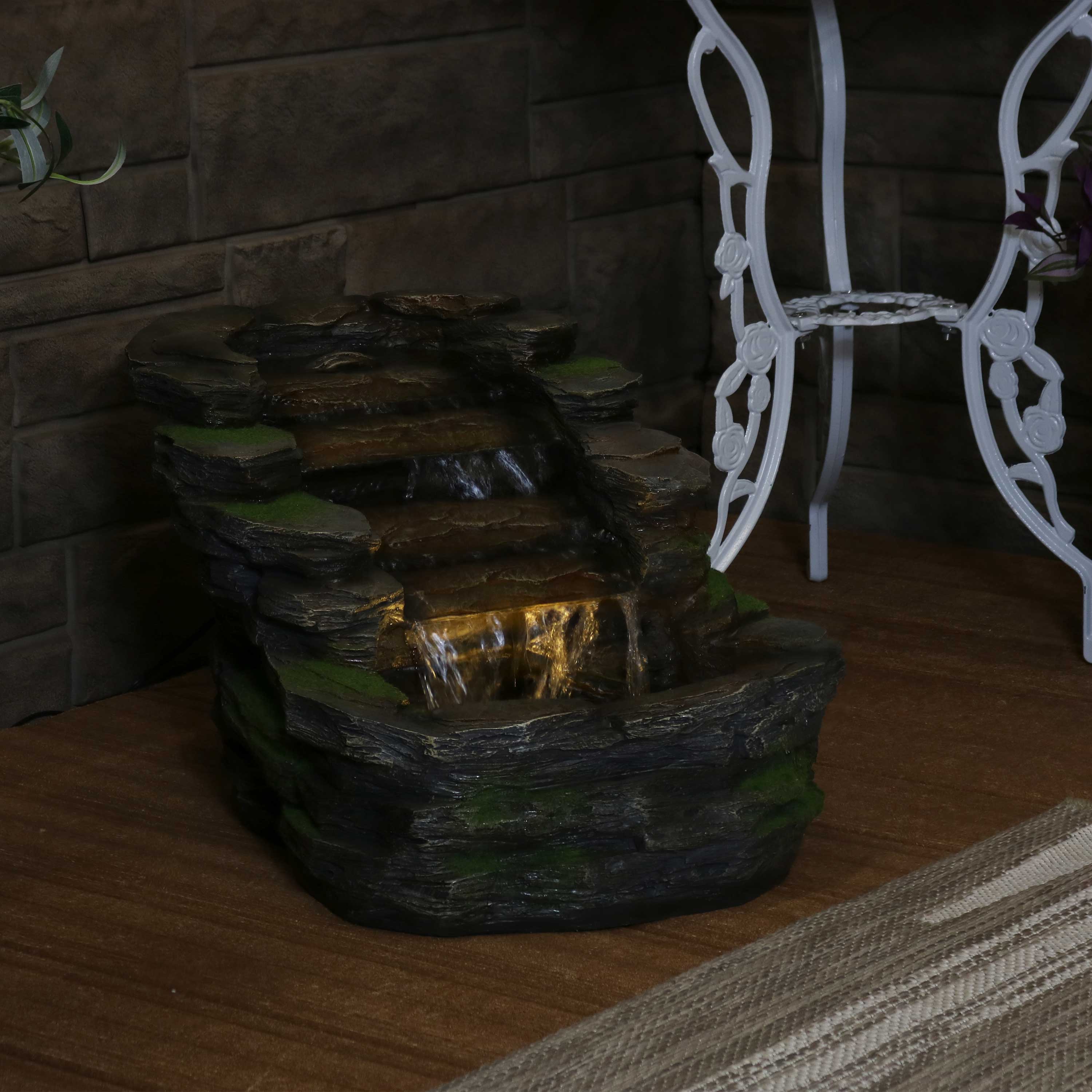 Sunnydaze 13" Shale Falls Outdoor Fountain with LED Lights XSS-455