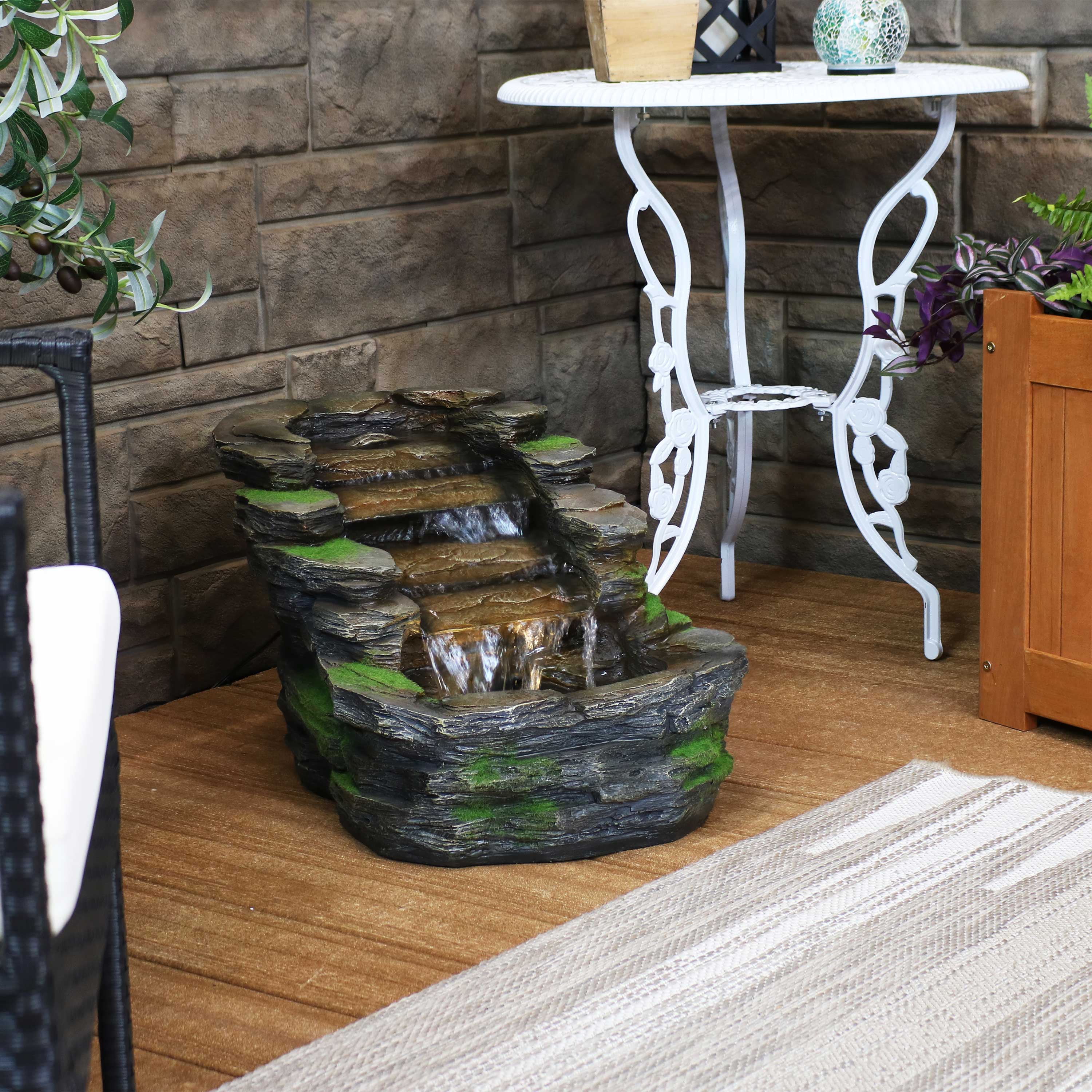 Sunnydaze 13" Shale Falls Outdoor Fountain with LED Lights XSS-455