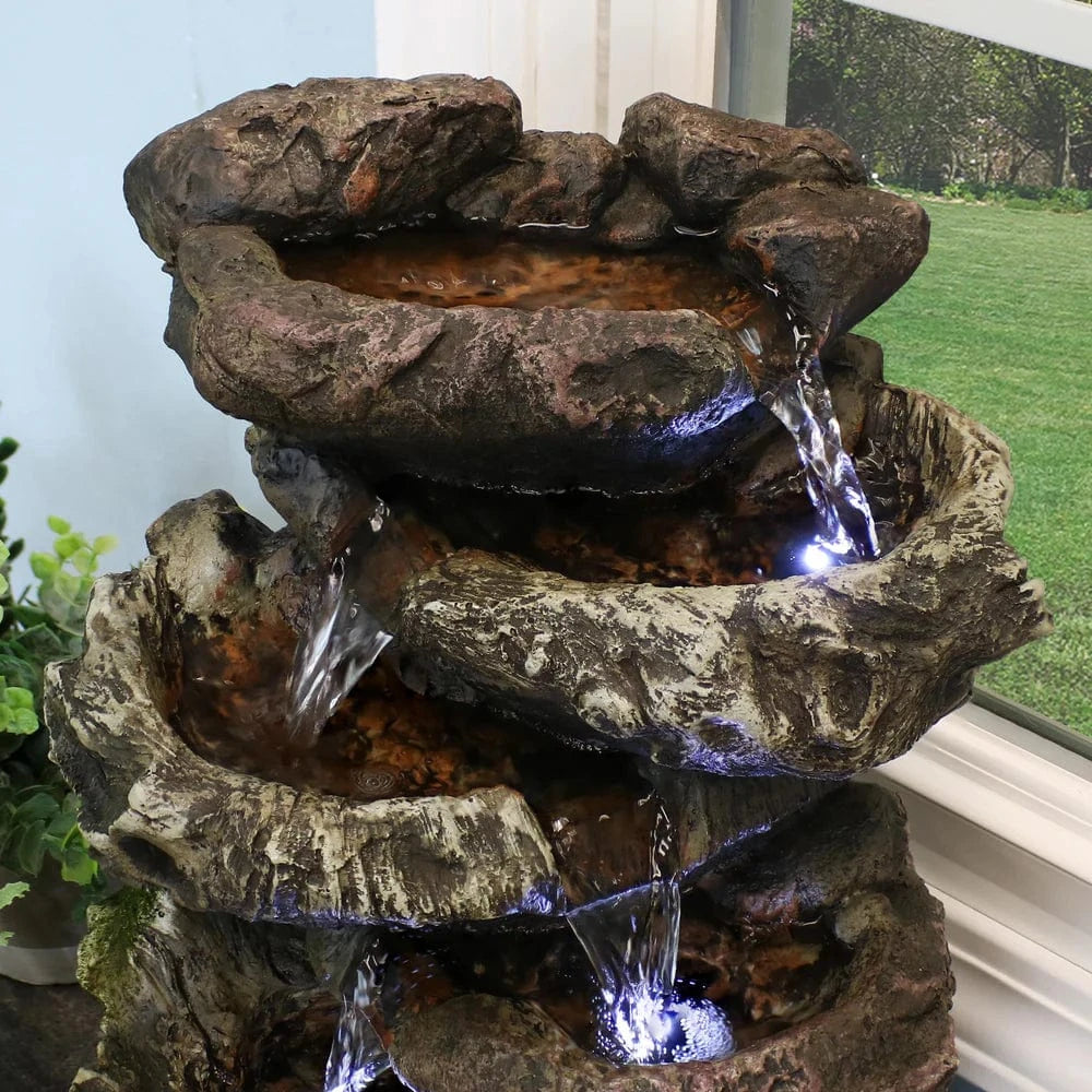 Sunnydaze 14" 5-Step Rock Falls Tabletop Water Fountain with LED Lights DW-34112