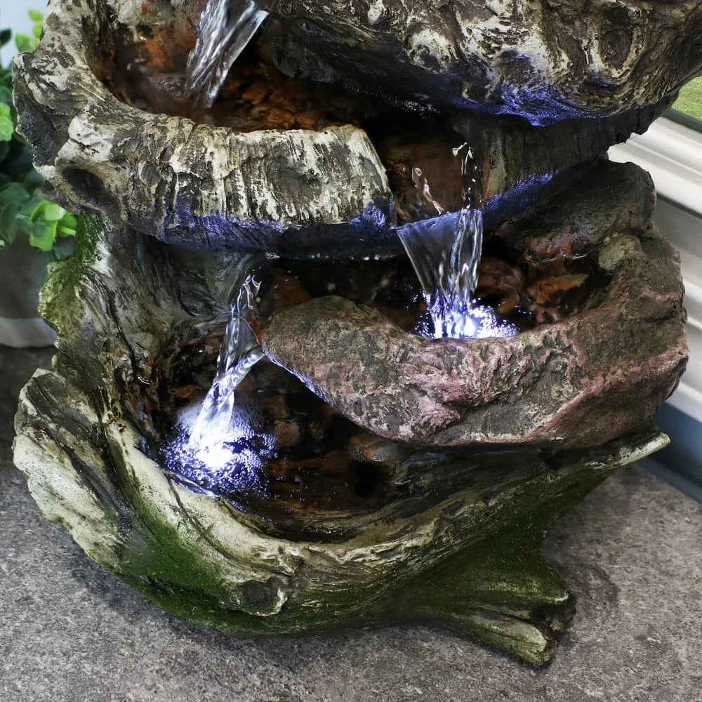 Sunnydaze 14" 5-Step Rock Falls Tabletop Water Fountain with LED Lights DW-34112