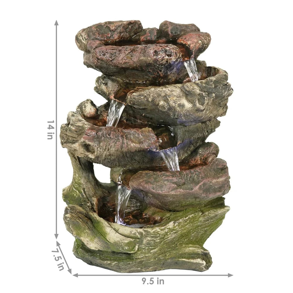 Sunnydaze 14" 5-Step Rock Falls Tabletop Water Fountain with LED Lights DW-34112