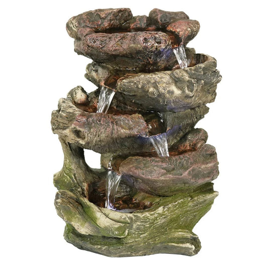 Sunnydaze 14" 5-Step Rock Falls Tabletop Water Fountain with LED Lights DW-34112