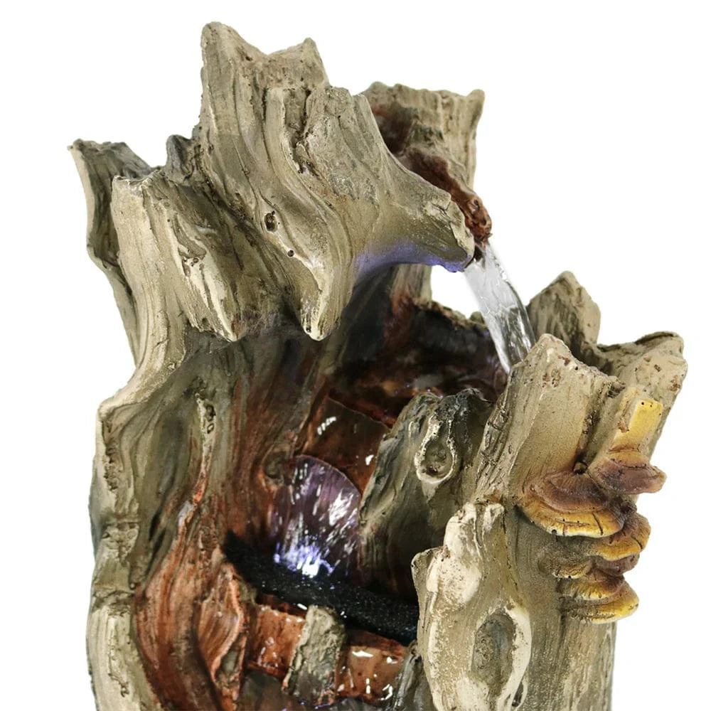Sunnydaze 14" Cascading Caves Tree Trunk Waterfall Fountain with LED Lights DW-35114