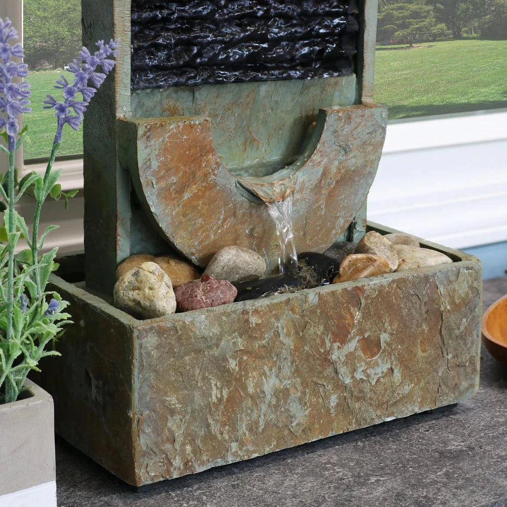 Sunnydaze 16" Half Moon Slate Indoor Water Fountain GSI-859