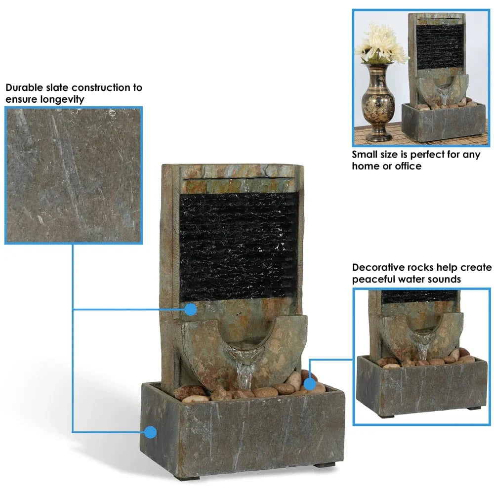 Sunnydaze 16" Half Moon Slate Indoor Water Fountain GSI-859