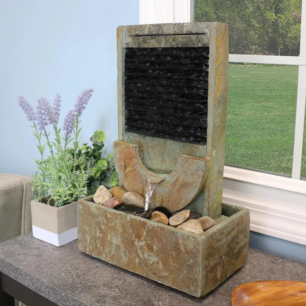 Sunnydaze 16" Half Moon Slate Indoor Water Fountain GSI-859