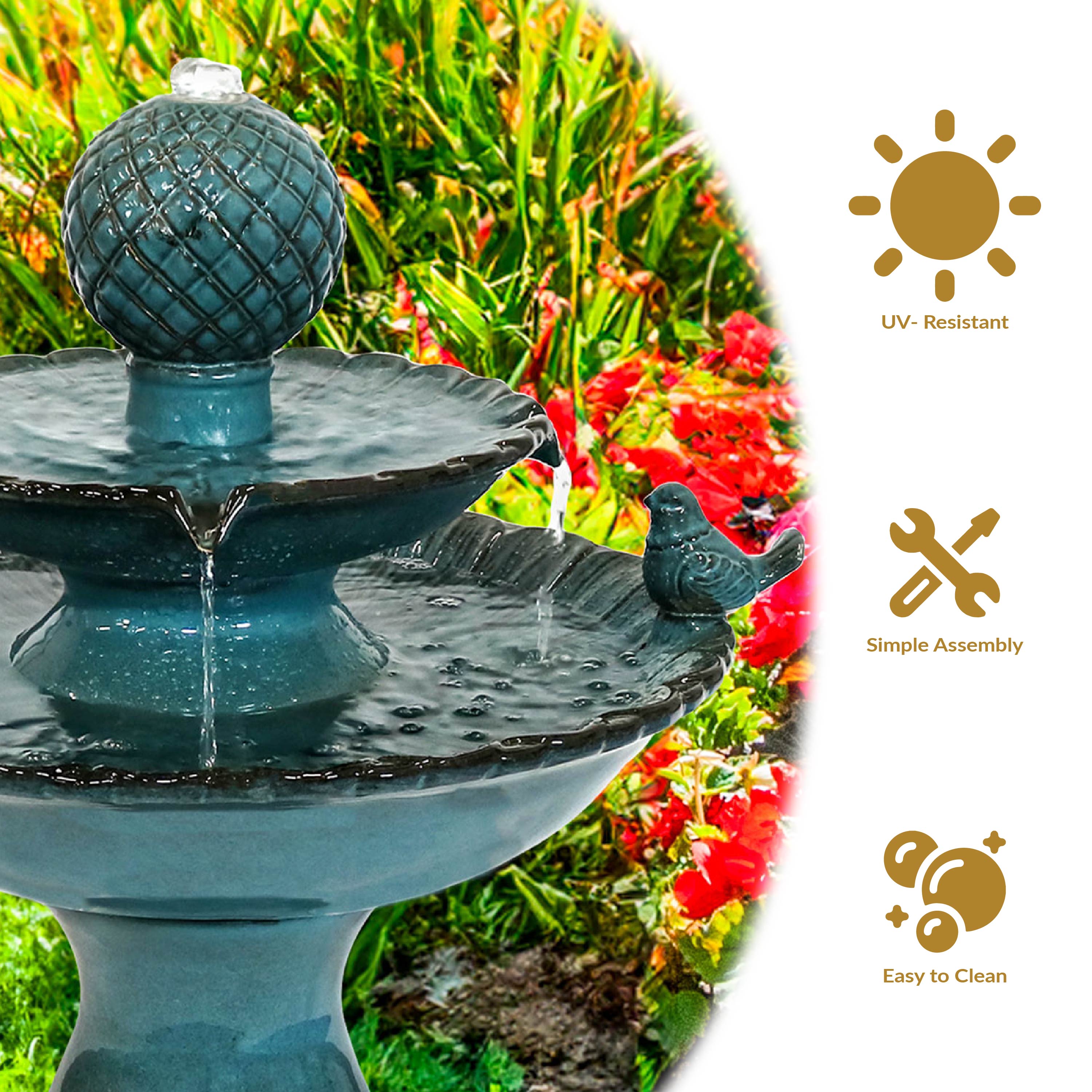 Sunnydaze 2-Tier Ceramic Outdoor Water Fountain 27" - Resting Birds