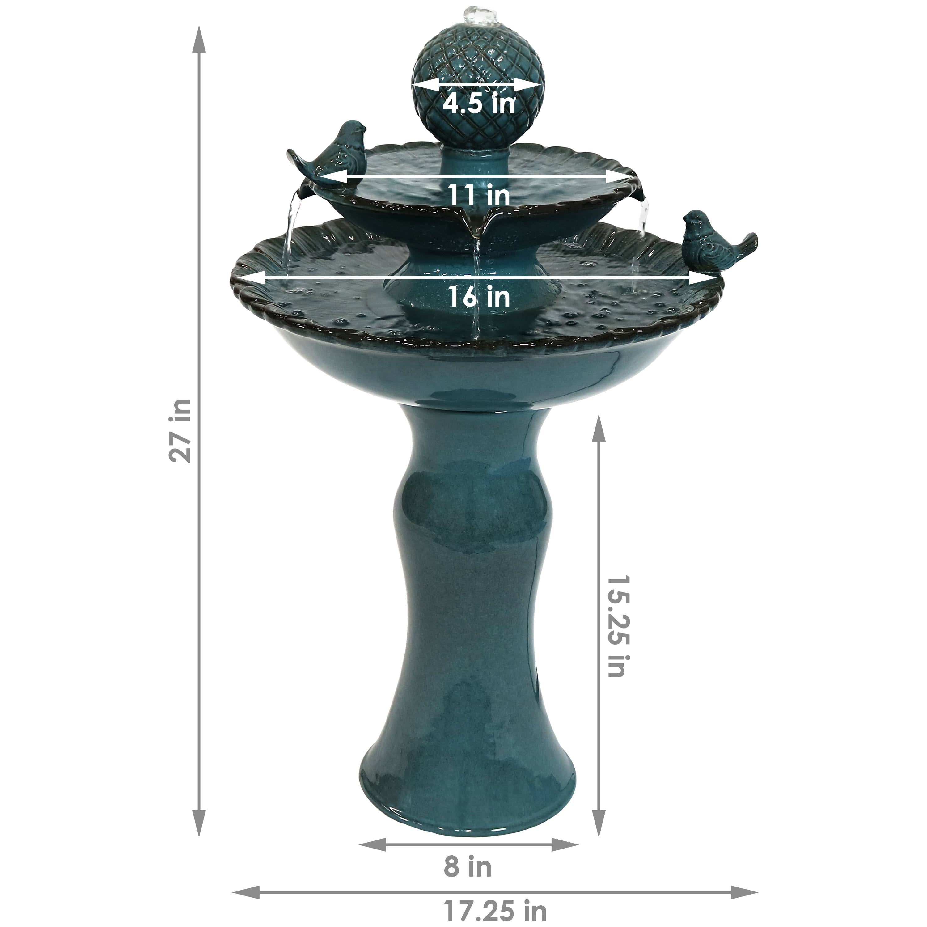 Sunnydaze 2-Tier Ceramic Outdoor Water Fountain 27" - Resting Birds