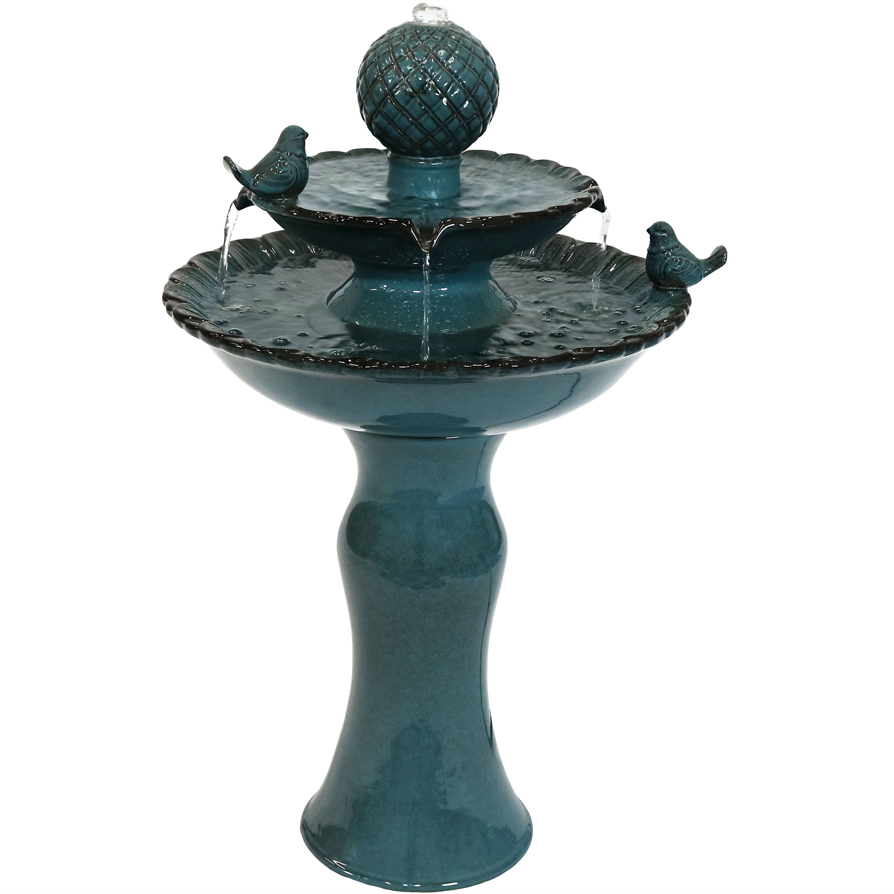 Sunnydaze 2-Tier Ceramic Outdoor Water Fountain 27" - Resting Birds SSS-382