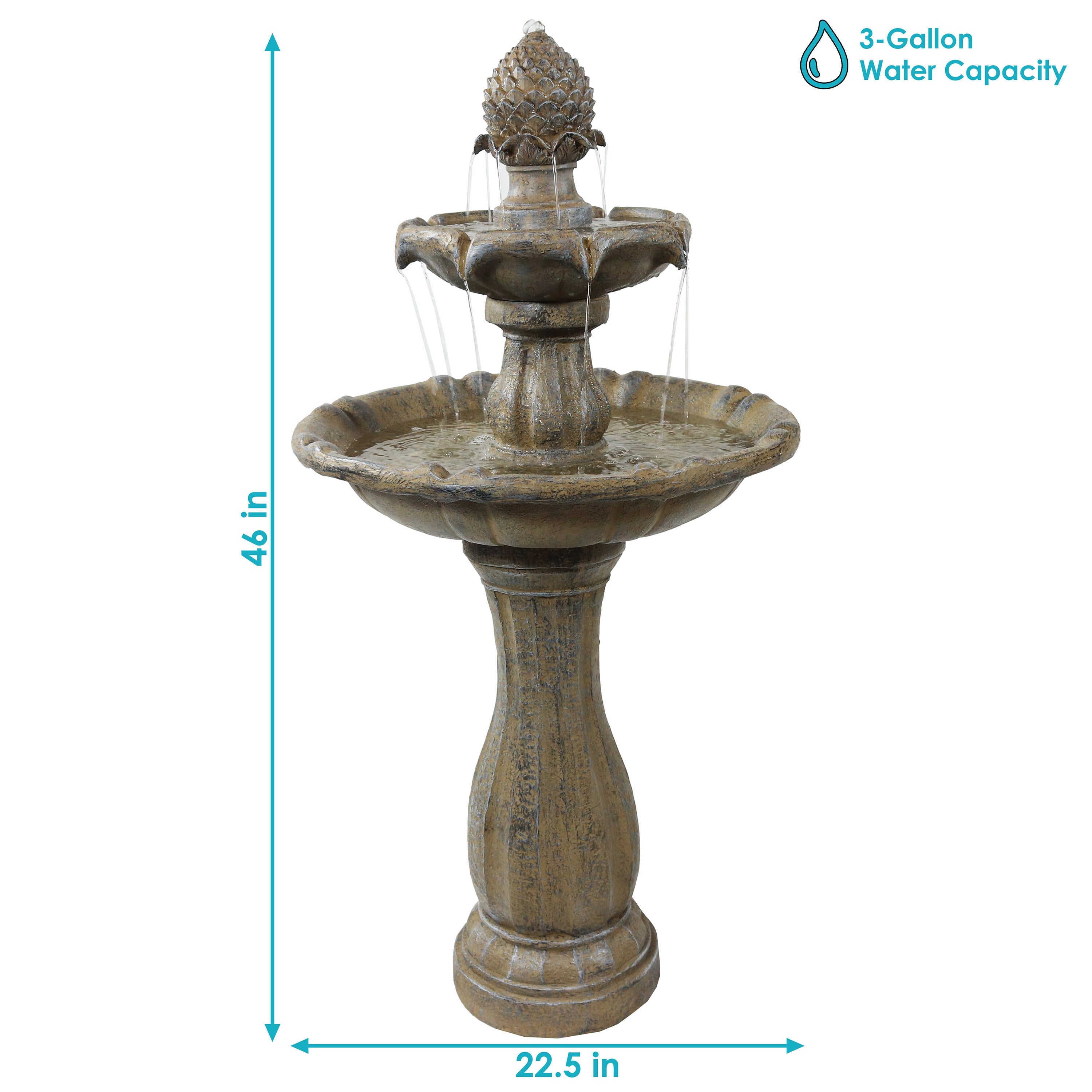 Sunnydaze 2-Tier Pineapple 46" Solar Fountain with Battery Backup