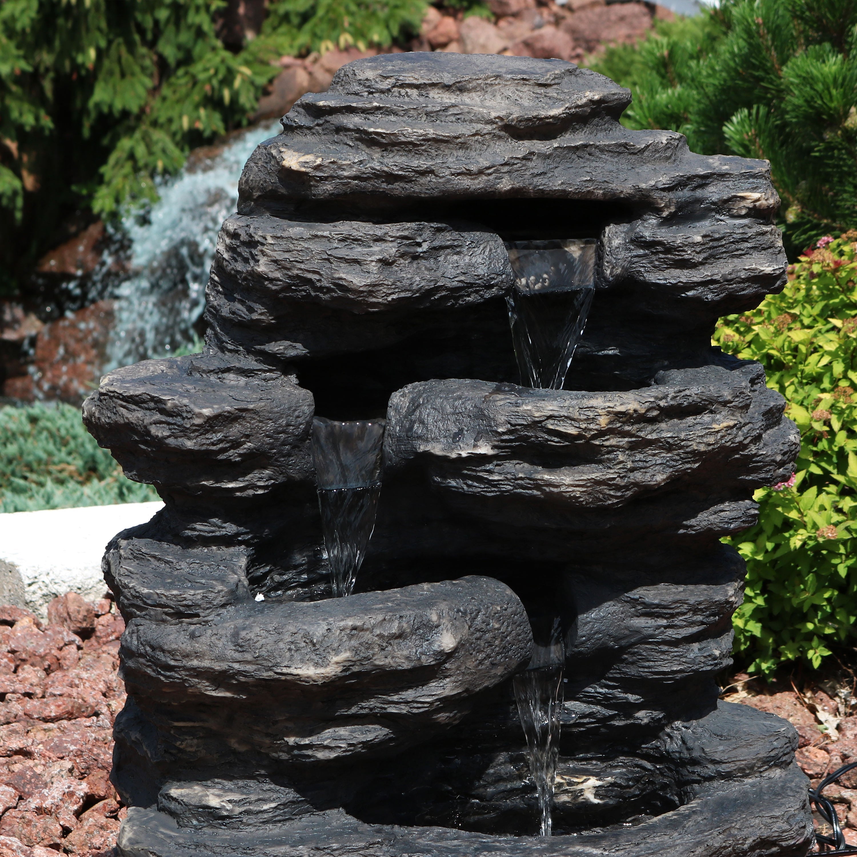 Sunnydaze 24" Rock Falls Outdoor Waterfall Fountain with LED Lights XCA-132310001