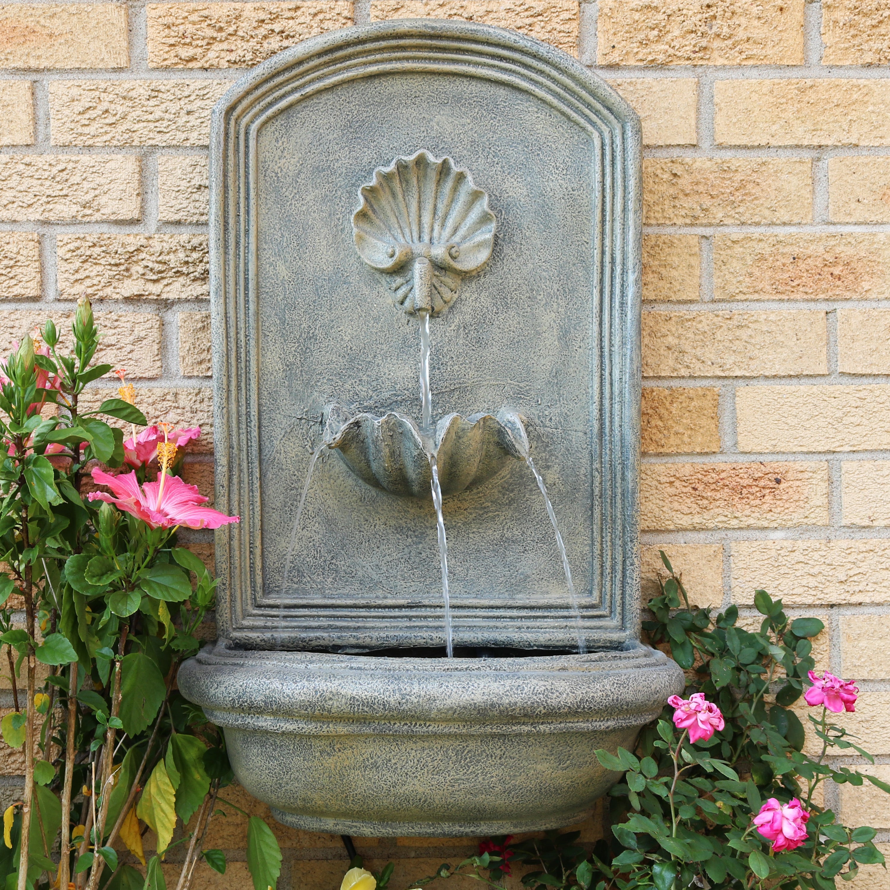 Sunnydaze 27" H Seaside Outdoor Solar Wall Fountain with Battery Backup