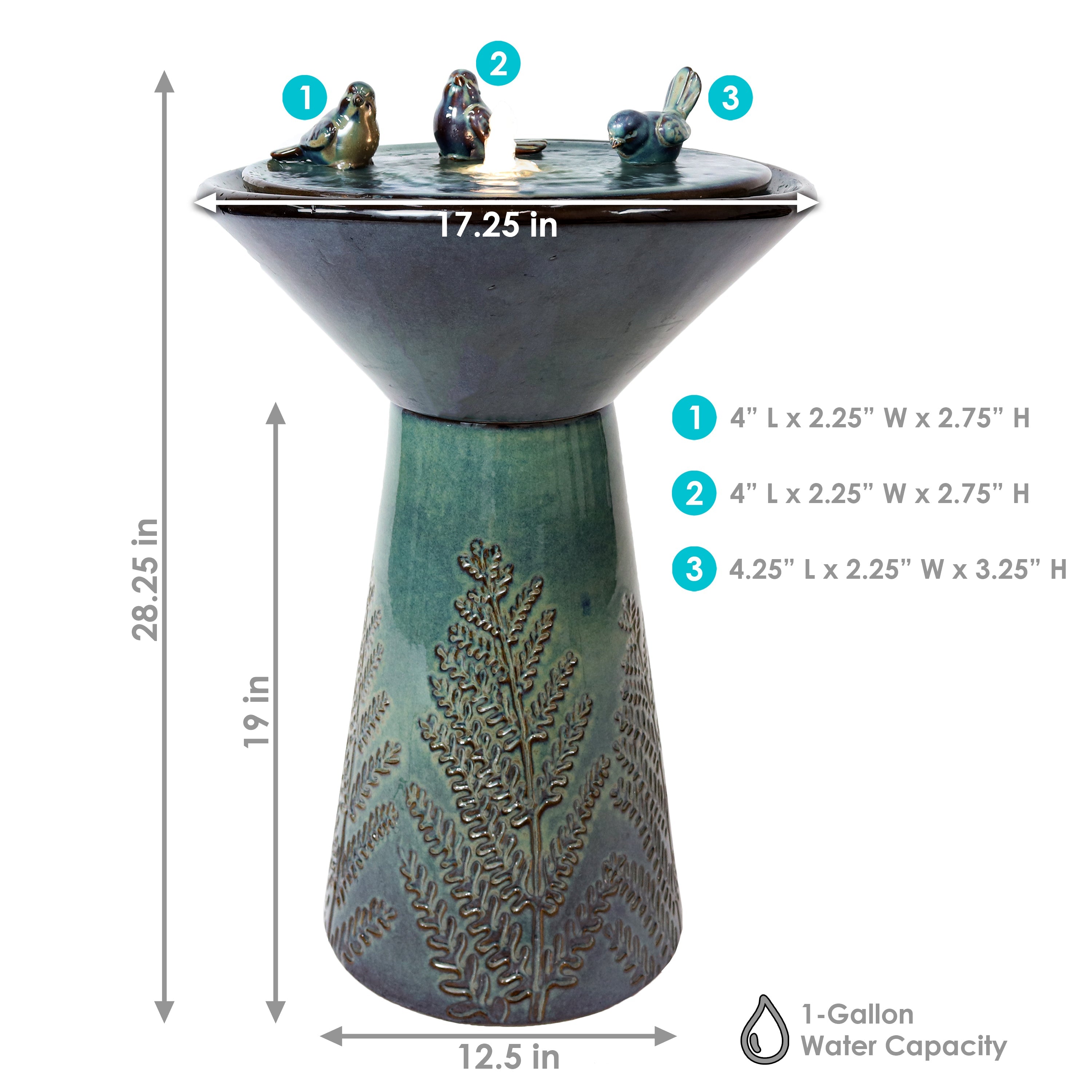 Sunnydaze 28.25" Gathering Birds Ceramic Outdoor Fountain with LED Lights SSS-697