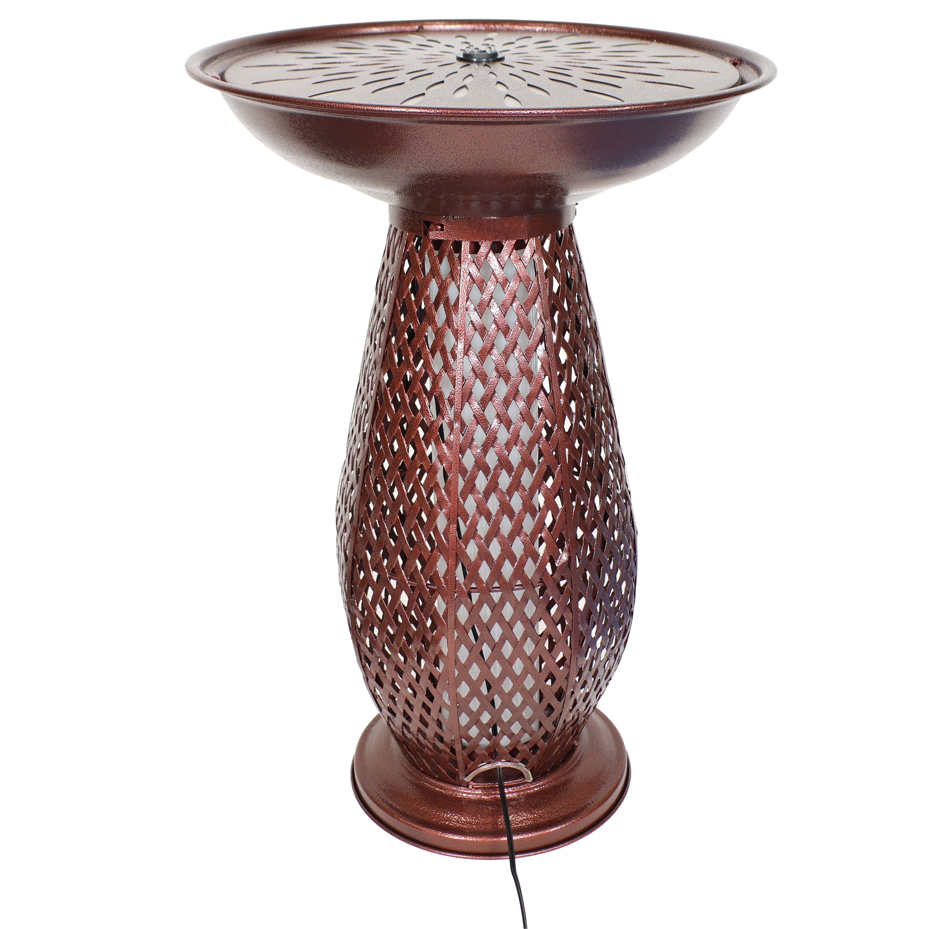 Sunnydaze 28.75" Iron Crosshatch Bird Bath Fountain with LED Lights QZC-328