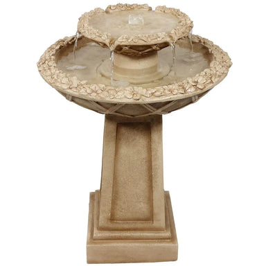 Sunnydaze 28" Beveled Flower 2-Tier Outdoor Water Fountain & Bird Bath WNC-943