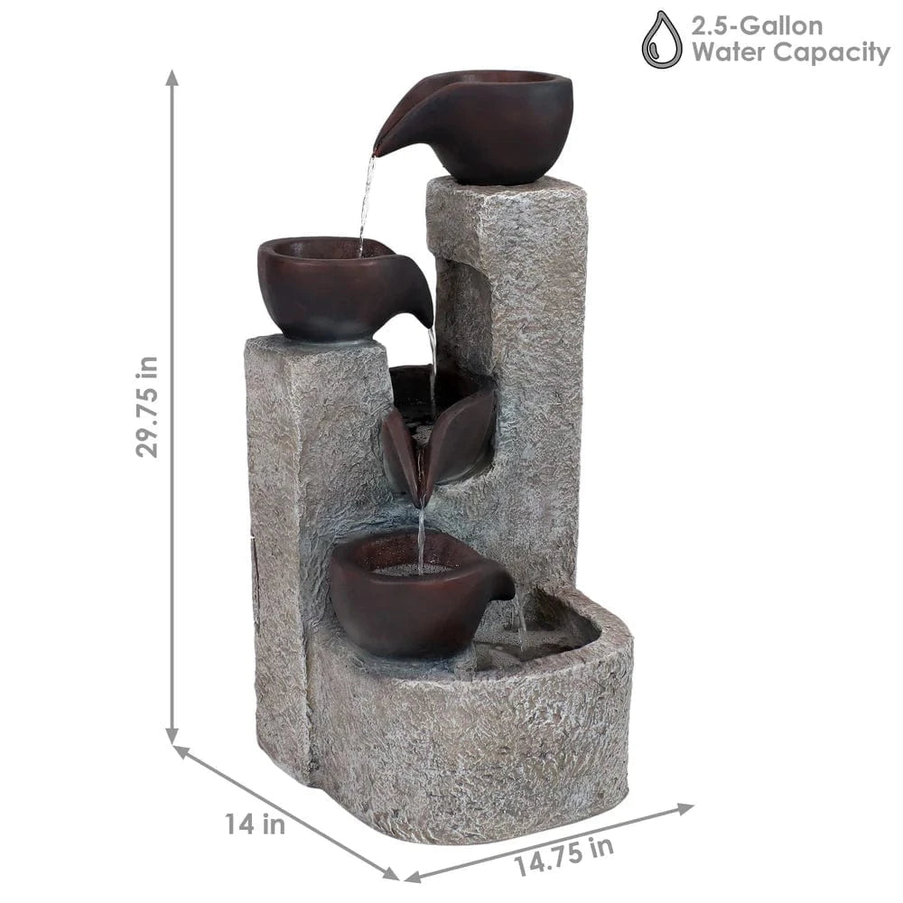Sunnydaze 29" Aged Tiered Vessels Solar Fountain with Battery Backup SL-604