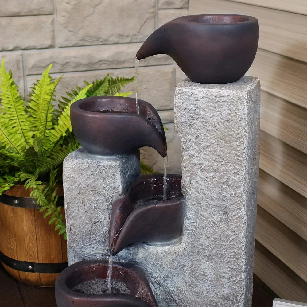Sunnydaze 29" Aged Tiered Vessels Solar Fountain with Battery Backup SL-604