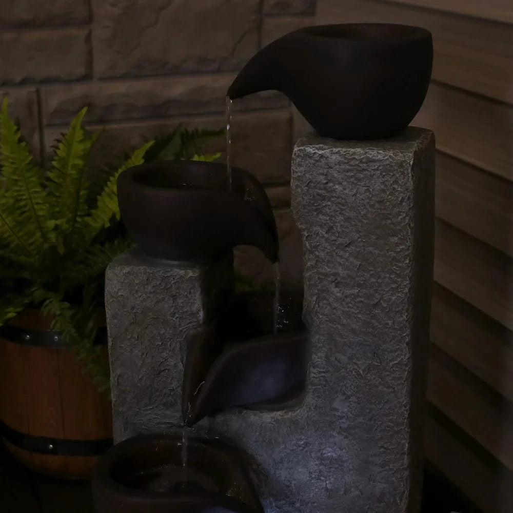 Sunnydaze 29" Aged Tiered Vessels Solar Fountain with Battery Backup SL-604