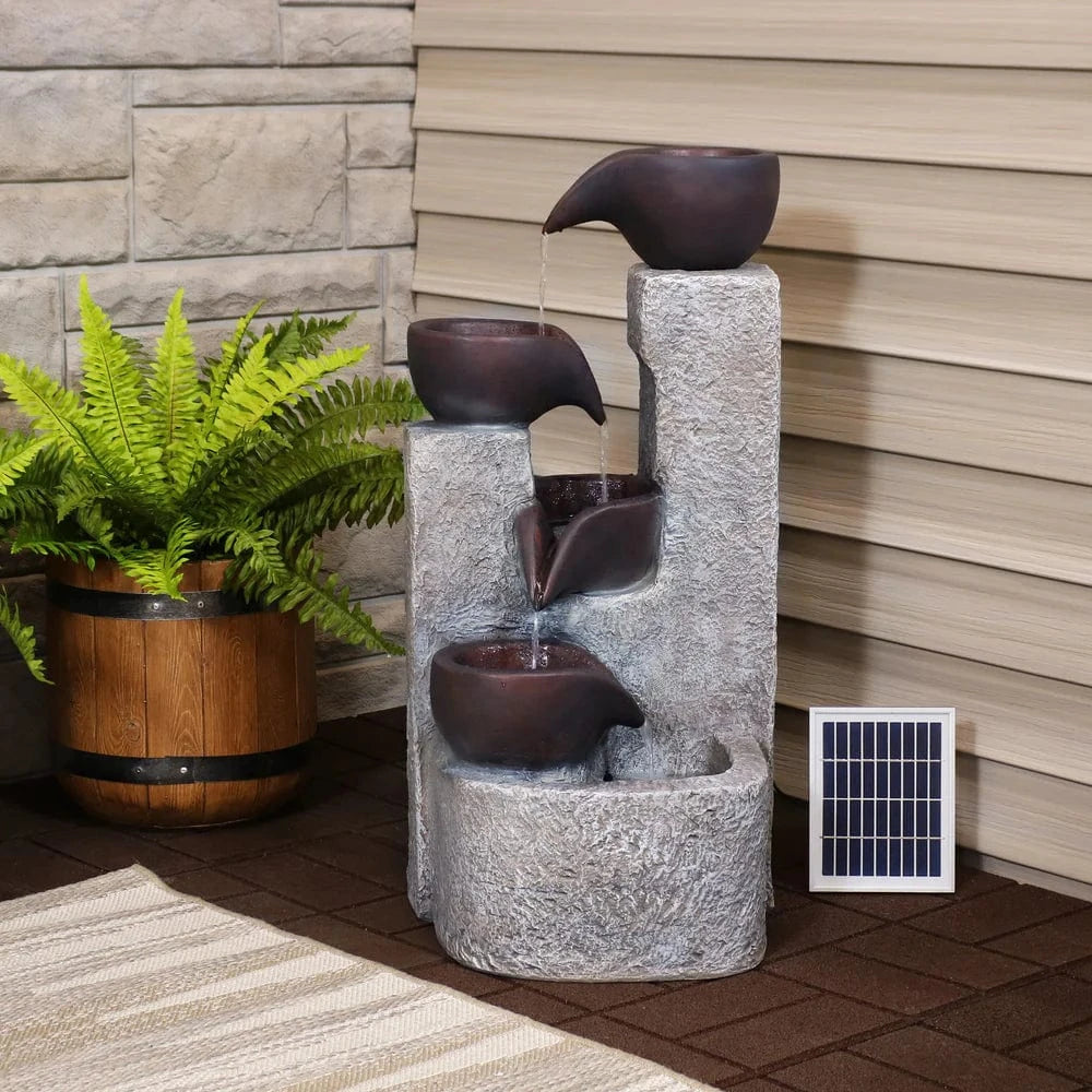 Sunnydaze 29" Aged Tiered Vessels Solar Fountain with Battery Backup SL-604