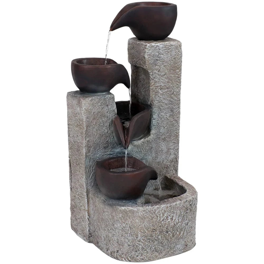 Sunnydaze 29" Aged Tiered Vessels Solar Fountain with Battery Backup SL-604