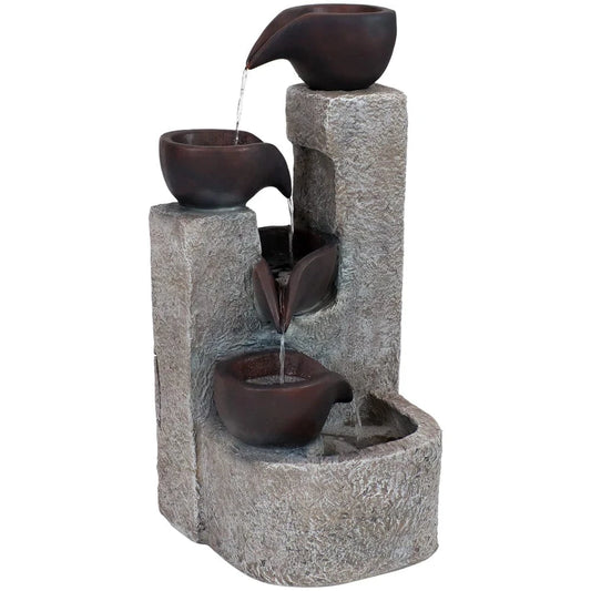 Sunnydaze 29" Aged Tiered Vessels Solar Fountain with Battery Backup SL-604