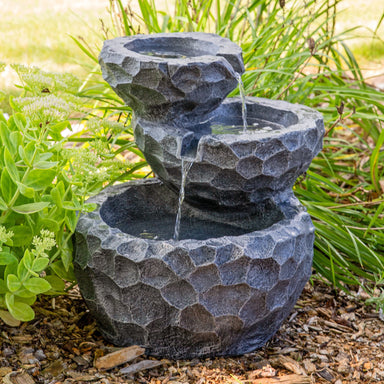 Sunnydaze 3-Tier Chiseled Basin Solar Powered Fountain for Garden, Patio, Yard or Balcony - Polyresin AMP-F834
