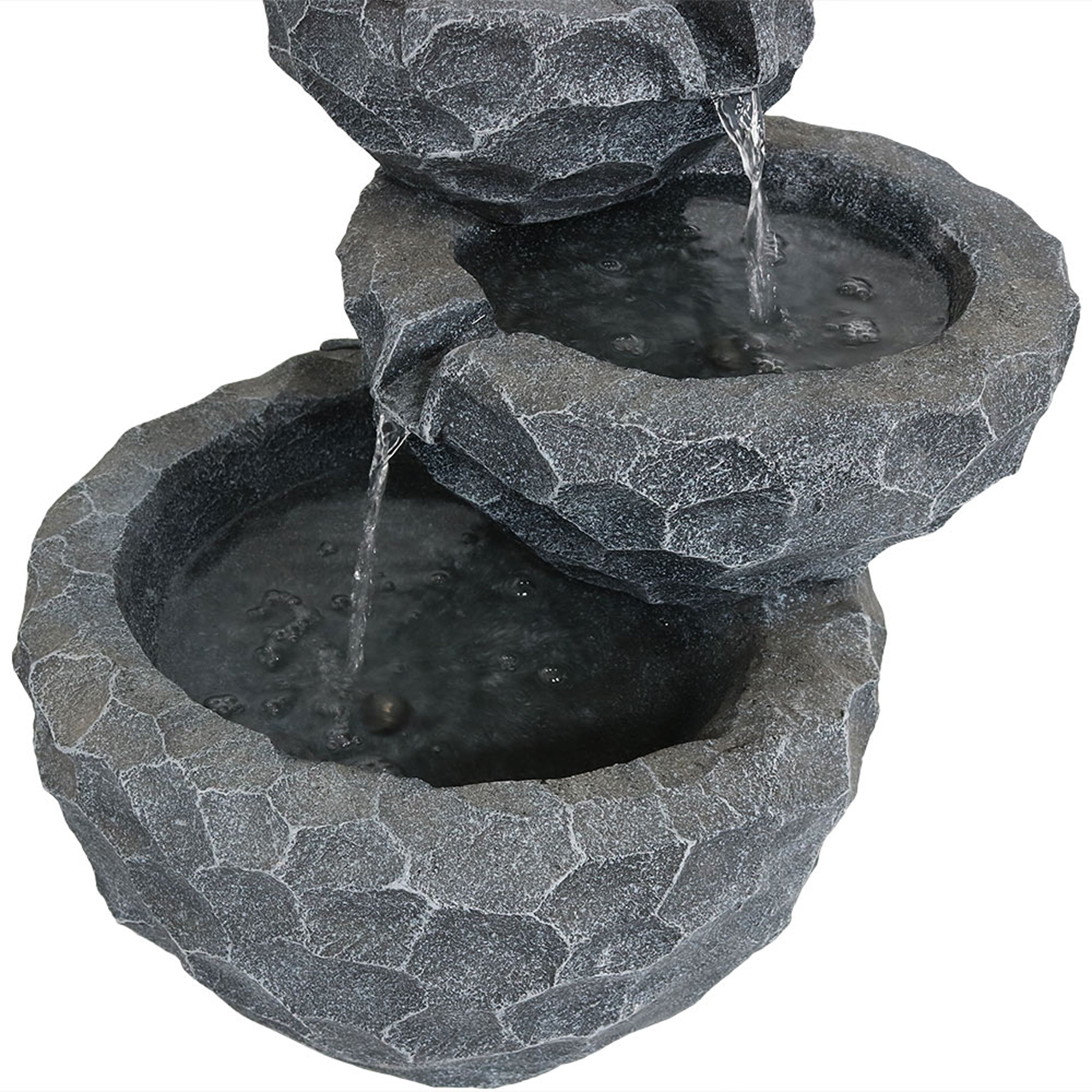 Sunnydaze 3-Tier Chiseled Basin Solar Powered Fountain for Garden, Patio, Yard or Balcony - Polyresin AMP-F834